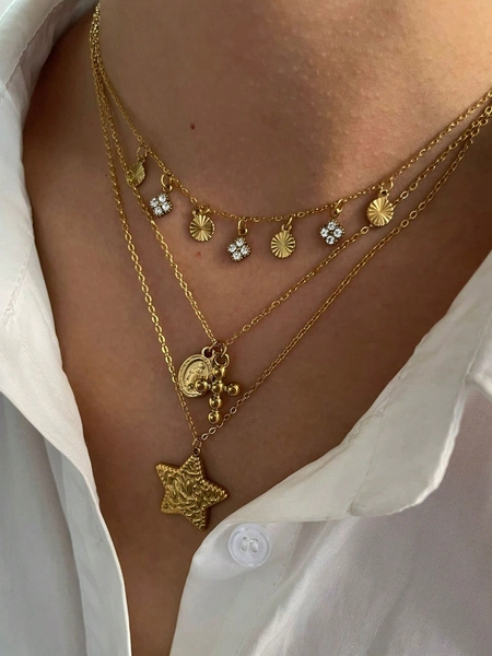 Monlansher 1pc Women Stainless Steel Non-Fading Pendant Necklace, Star, Portrait, Cross, Fashionable, Minimalist, High-End, Fashion , Layered Or Single Wear, Versatile
