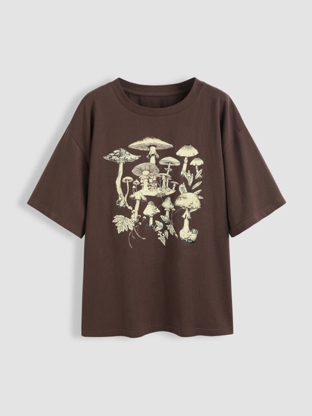 Jersey Round Neckline Mushroom Short Sleeve Top