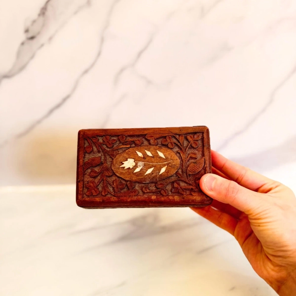 Vintage Hand Carved Wooden Trinket Box