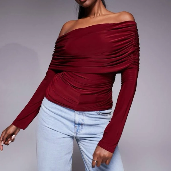 ASOS Slinky Drape Bardot Long Sleeve Top