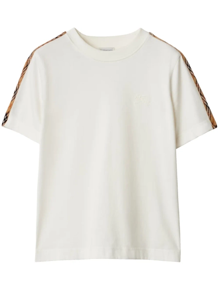 Burberry checkered-trim T-shirt | Neutrals | FARFETCH