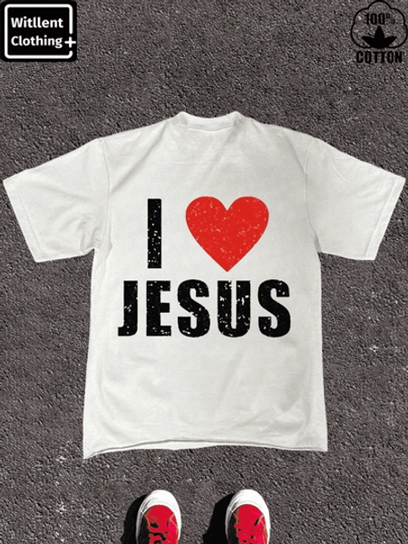 Witllent Women's 100% Cotton I Love Jesus And Jesus Loves You Christian T-Shirt T- Shirt, Women's Christmas 220g Heavy Cotton T-Shirt (1 PC)