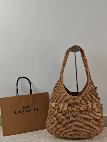 COACH CAL97 Brooklyn Small Straw Shoulder Bag 28 Beige Outlet NEW