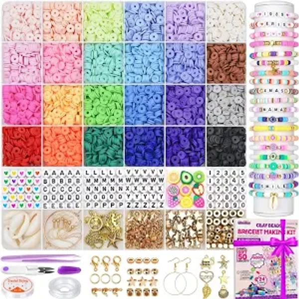 Gionlion 6000 Clay Beads Bracelet Making Kit, Friendship Bracelet Kits Preppy Beads for Jewellery Making, Flat Heishi Bead for Bracelet Arts and