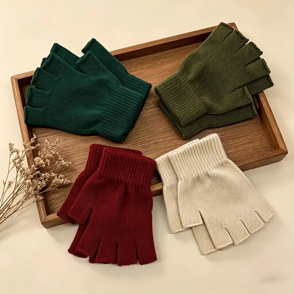 [Winter Cycling Gloves] Warm Windproof Winter Cycling Gloves - 1 Pair Fingerless Gloves with Exposed Finger, Elastic for Riding & Casual Outdoor, Hand Washable, Solid Color for Students & Everyday Use