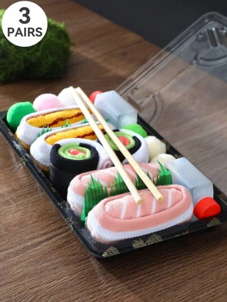 3 paia di calzini a motivo sushi, confezione combo unisex, adatti per Pasqua/Compleanno/Ringraziamento/Ognissanti/Natale/Carnevale/San Valentino/Riunione di famiglia/Festa, confezione regalo originale, calzini colorati unici e comodi per uso casual