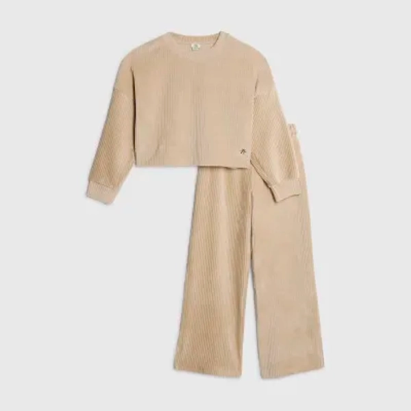Girls Beige Cosy Ribbed Sweatshirt Set