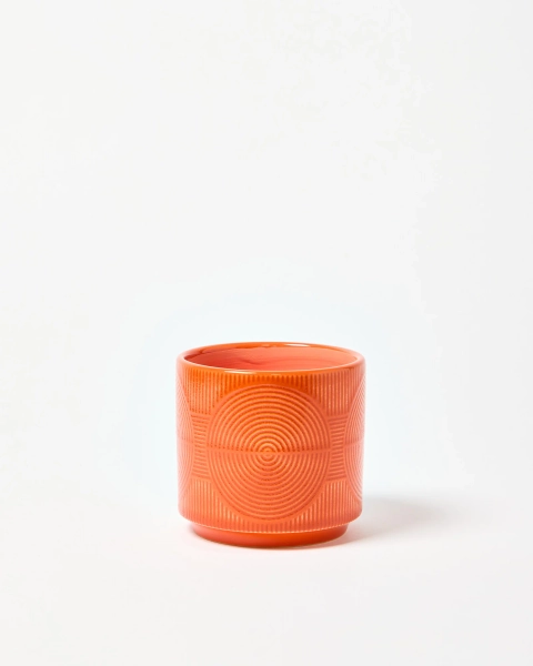 Cerchio Embossed Orange Ceramic Plant Pot Small