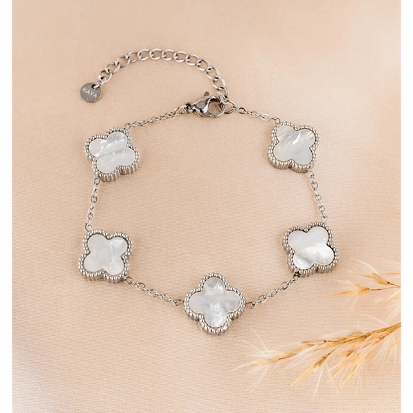 KAYA sieraden Parelmoer Klaver Armband | Stainless Steel