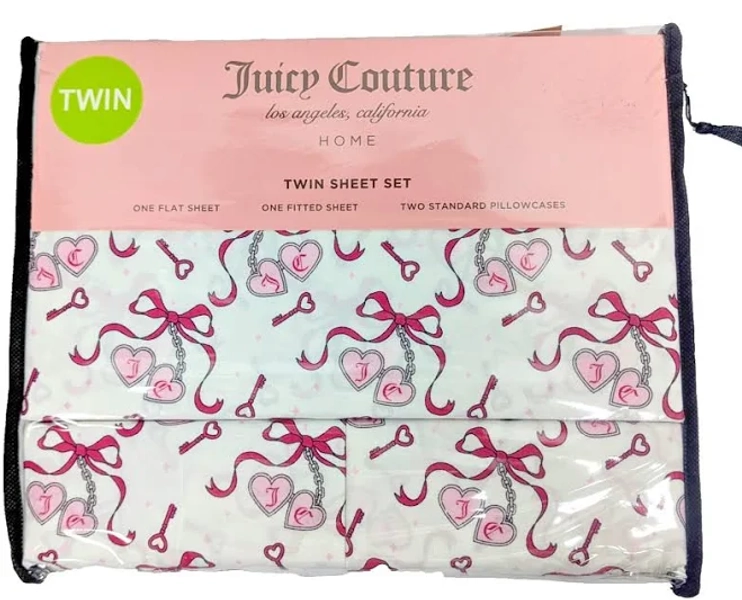 Juicy Couture Twin 4psc Bed Sheet Set Bows, Keys And Hearts Heart