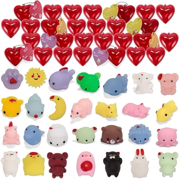 JOYIN 28 Packs Mochi Squishy Toys with Cards and Filled Hearts
