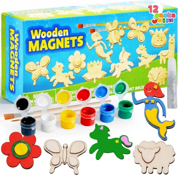 Wooden Magnets, Spring Arts & Crafts for Boys and Girls Ages 4+, Childrens Painting Craft Activities Kit