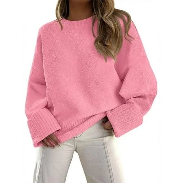 Fantaslook Sweaters for Women Oversized Crewneck Long Sleeve Chunky Knit Pullover Sweaters Tops Trendy Fall Outfits, Women's, Size: Medium, Pink