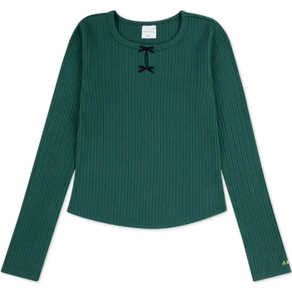 abercrombie kids Double Bow Pointelle Long Sleeve Top