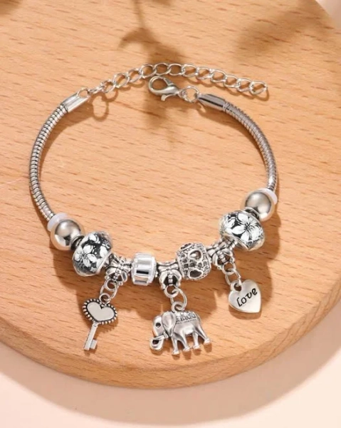 Elephant & Heart Charm Bracelet
