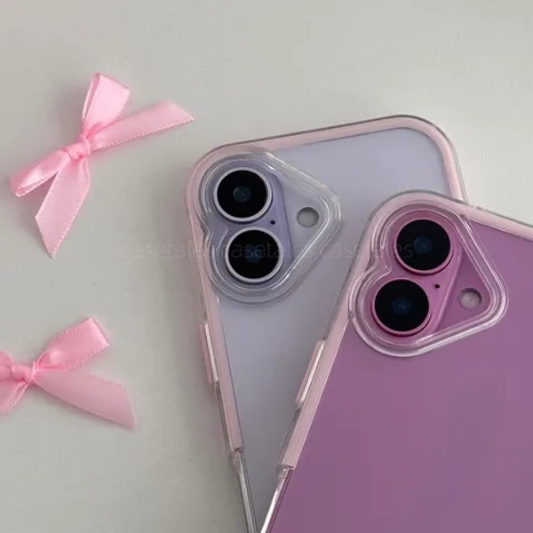 [EXCLUSIVELY for iPhone 16 & 16 Plus & 17] Classy Cute Basic LILA Heart-shaped Bezel Pink Pastel Color 2-in-1 Soft Bumper Clear Case