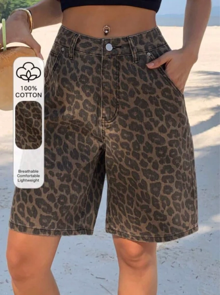 DAZY Teen GirlWashed Leopard Print Denim Shorts - Size 15Y
