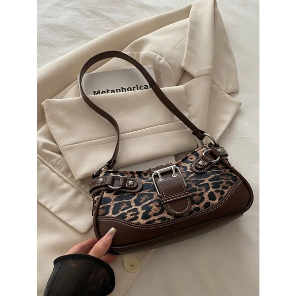 Women's Elegant Leopard Print Handbag & Shoulder Bag with Buckle - //Tan/- Crossbody Purse, Zipper Closure, Versatile Work Bag for College, Office, Daily Use - Stylish Coin & Phone Storage, Easy-Care Design