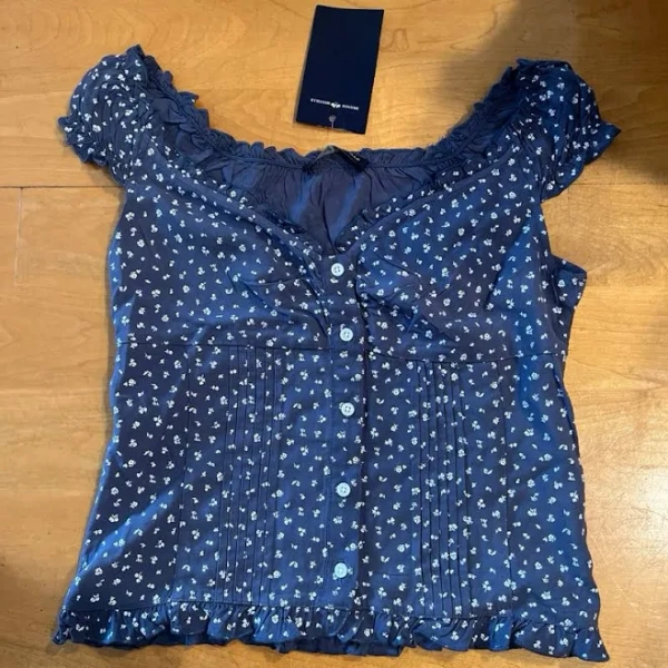 Brandy Melville Blue Floral Babydoll Top