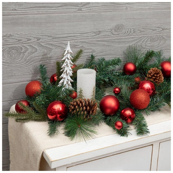 Pinecones &amp; Red Ornaments Pine Garland