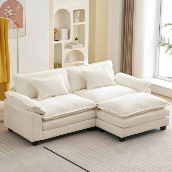Ebern Designs Arale 86'' Wide Comfy Cloud Couch Sectional Loveseat Sofa with Ottoman