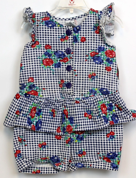 Vtg 80s Gitano Girl 3T Romper Shorts 1pc Peplum Skirt Flowers Rose Summer Ruffle