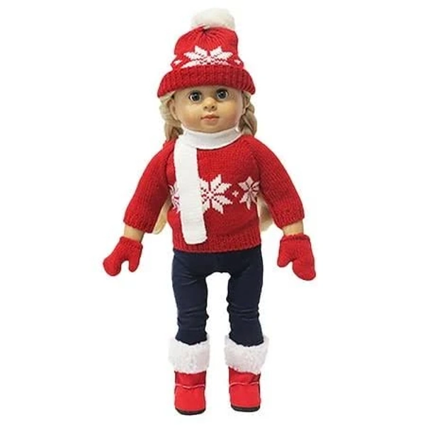 American Fashion World Red and White Snowflake Sweater Outfit