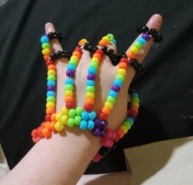 Rainbow kandi skeletal hand