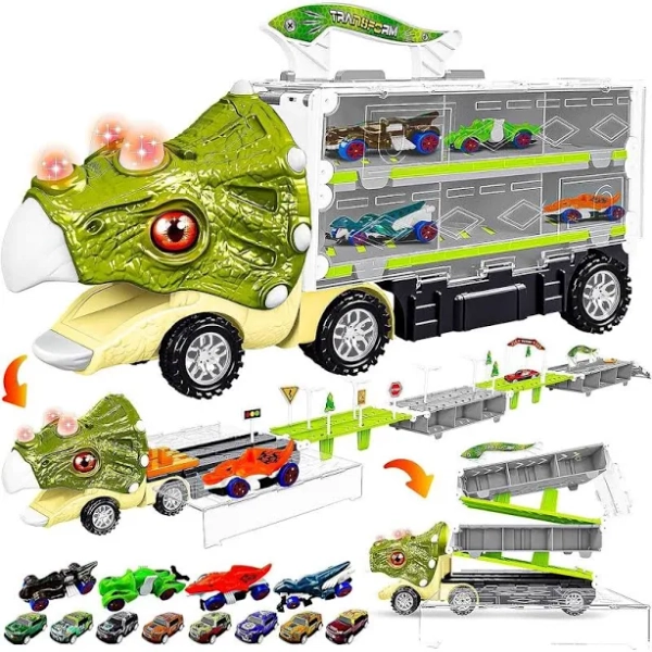 X-MTS08 Dinosaur Toys for Kids 3-5, Dinosaur Cars Set, 12-in-1 Transport Truck, Birthday Gifts Toys for 3 4 5+ Year Old Boy, Transport Carrier Truck