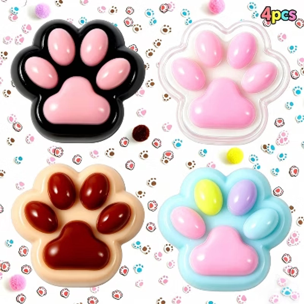 Joyfy 4 Pcs Taba Paw Squeeze Toys Colorful Kawaii Mochi Fufu Sensory Toys, Cat Paw Taba Squeeze Squishies Toy for Party Favors, Gifts for Adults Kids