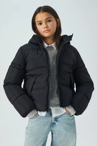 Pufferjacke mit Kapuze - Schwarz