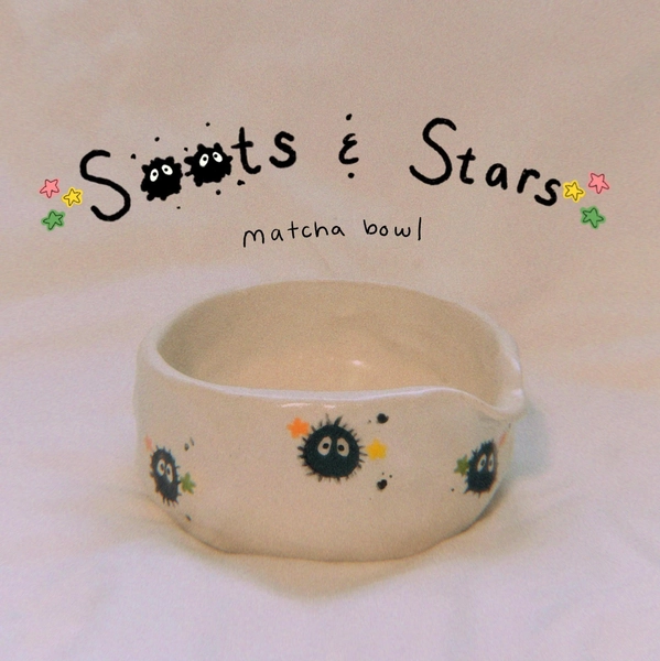 Cuenco de Matcha Hollín y Estrellas / Cerámica Hecha a Mano, Cerámica Hecha a Mano, Duendes de Hollín, Cerámica Extravagante, Chawan de Cerámica,
