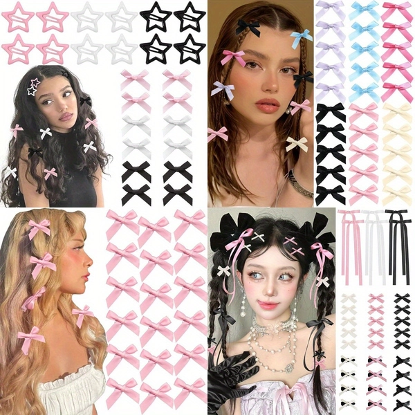 15pcs/30pcs Bow Hair Clips for - Ballet Duckbill Ribbon Clips with Bowknot, Sweet & Elegant Hair Accessories Suitable for Braids, Buns, Ponytails - Pack for, Weddings, Prom