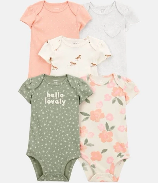 Carter's Baby Girl Floral Horses Short-Sleeve Cotton Bodysuits (5 Pack)