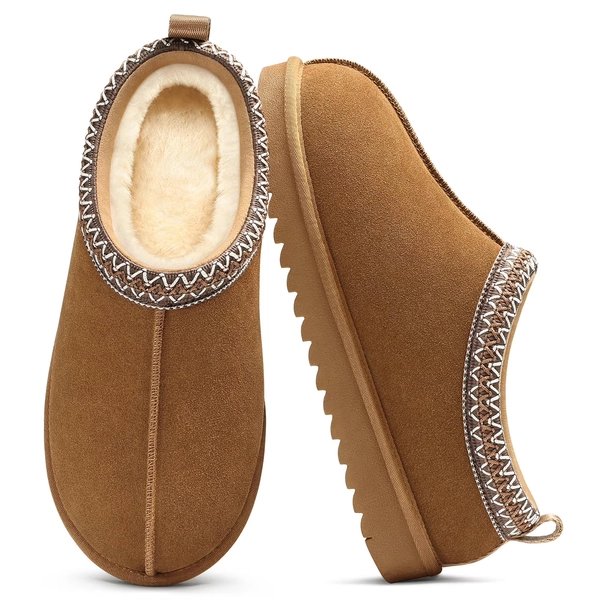 Comwarm Genuine Suede House Fuzzy Slippers for Women Men, Warm Memory Foam Shoes Indoor Outdoor, Chestnut - Walmart.com