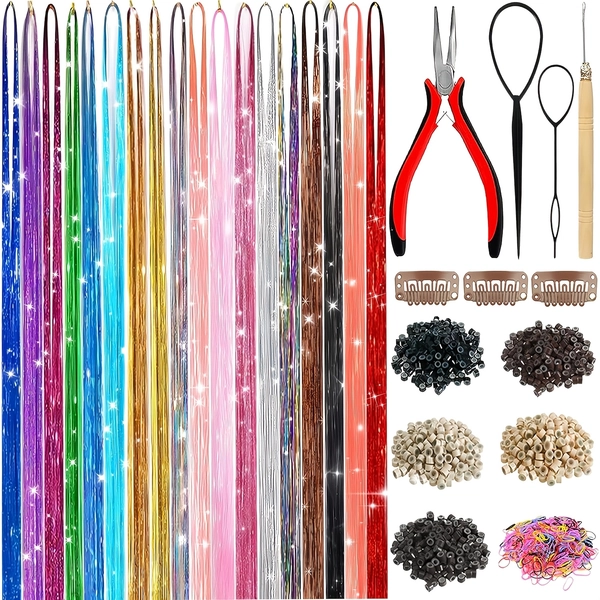 Hair Tinsel,5 random colors from 18 colorsHair Tinsel Fairy Tinsel Hair Extensions Holographic Hair Tinsel Heat  Colored Hair Glitter Christmas Party Festival
