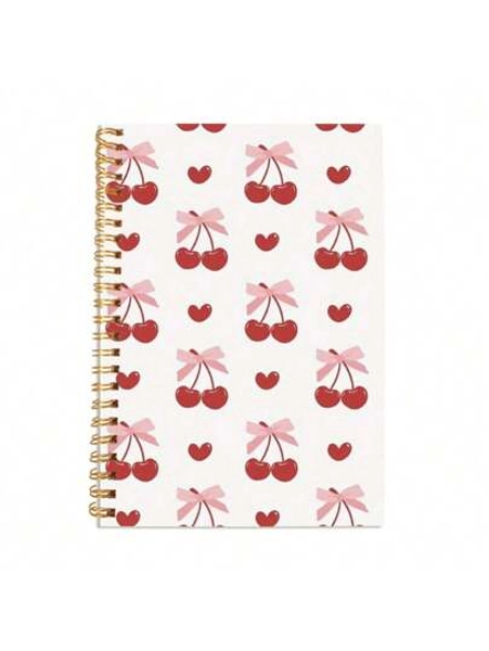 1pc Cute Cherry Blossom Bow Notebook - Red, College Ruled, 5.5"X8.3", Suitable For Work, Study, Women's Gift, A5 Size, 50 Sheets/100 Pages, School Supplies, Back To School Essential
