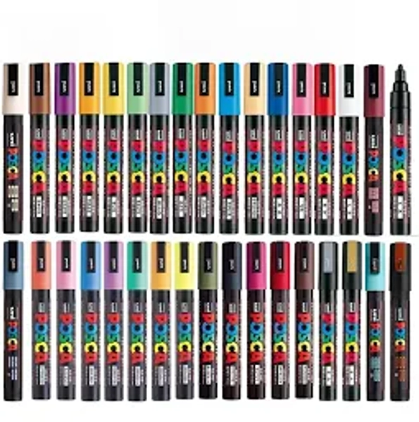 Uni Posca Full Set Acrylic Paint Markers Pens PC-1M PC-3M PC-5M 7/8/12/15/24/29C for Rock