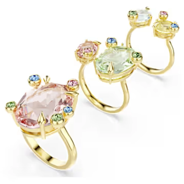 Gema ring, Set (3), Mixed cuts, Multicolored, Gold-tone plated