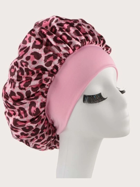 1pc Satin Sleep Cap, Leopard Print, Suitable For Wearing During Sleep