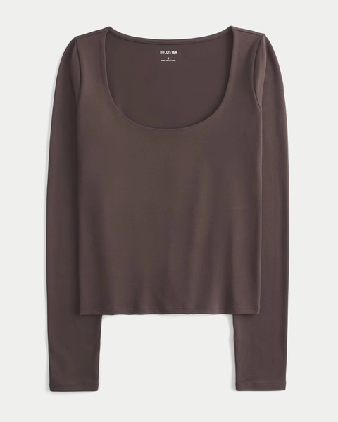 Long-Sleeve Seamless Fabric Scoop Baby Tee