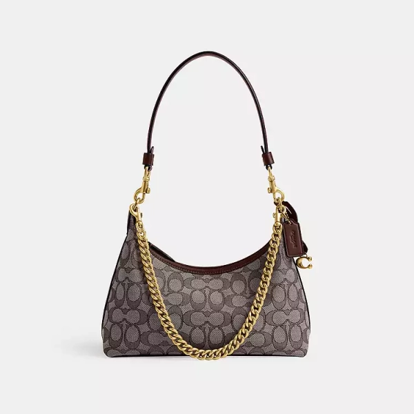 Coach Brass/Oak Maple Juliet Shoulder Bag 25 In Signature Jacquard