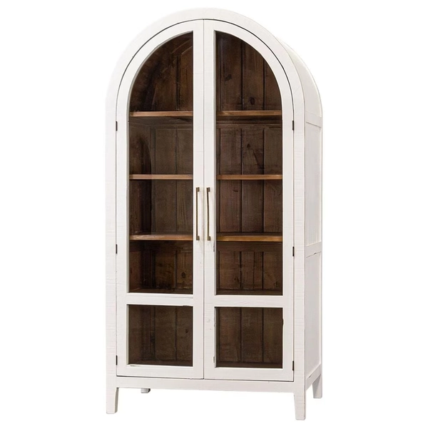 Rustic Root Julia  2-Door Display Cabinet in Rubbed White and Caramel