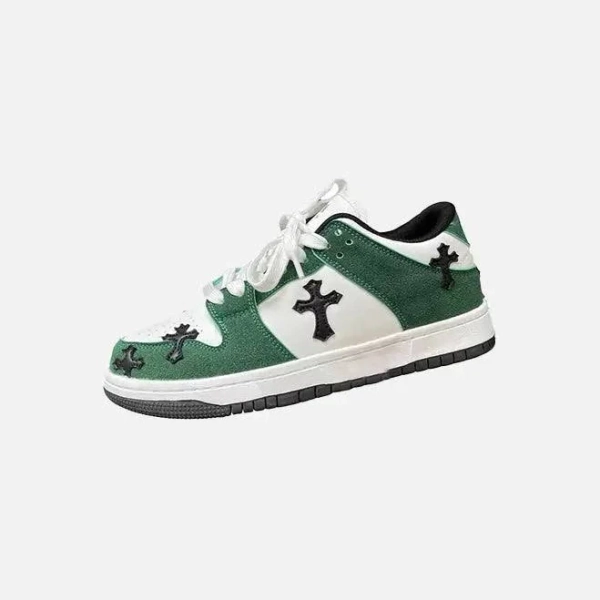 Y2K Green Cross Sneakers with Captivating Patchwork Design - Green 42