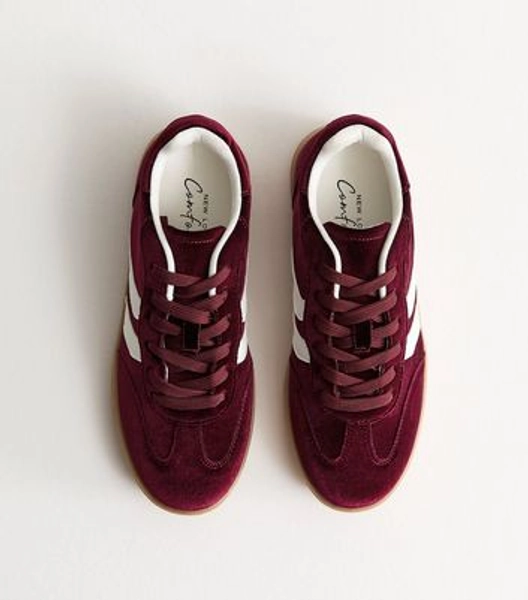 Burgundy Velvet Contrast Panel Trainer