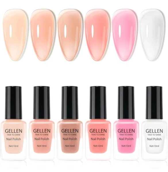 Nail Polish Set, Quick Dry Natural Traditional Regular Nail Polish 6 Colors Nude Red Kit for Acrylic Natural Nails Home Salon, Non Gel, No UV, Hema