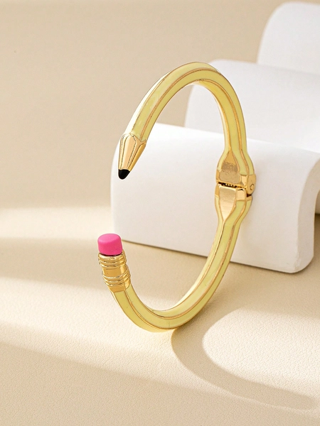 1pc Fashionable Zinc Alloy 3D Pencil Shaped Expandable Bangle Bracelet, Suitable As Back To School, Holiday, Teacher, Student, Couple Gift