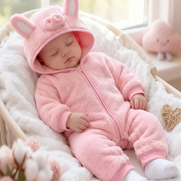 Mameluco de cerdito para bebé - Body de felpa con capucha y cremallera, atuendo cálido de invierno adecuado para sesiones de fotos de recién nacido, atuendos de 100 días, ropa de bebé lavable a mano para otoño e invierno (cerdo de color liso), perfecto para exteriores
