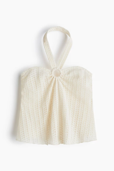 Pointelle Jersey Halterneck Top - White