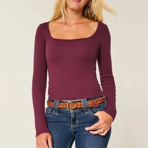 Hollister Women's Long-Sleeve Square-Neck Top